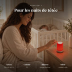 Veilleuse allaitement lumière rouge 670 nm utilisée la nuit dans la chambre de bébé