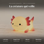 Veilleuse axolotl rechargeable en silicone : silicone souple, 2 niveaux, tactile, 1200 mAh, jusqu’à 56 h