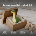 Veilleuse dinosaure bébé dans sa boîte cadeau, idée cadeau de naissance