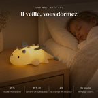 Veilleuse bébé dragon aimantée qui éclaire doucement la chambre pendant que l’enfant dort