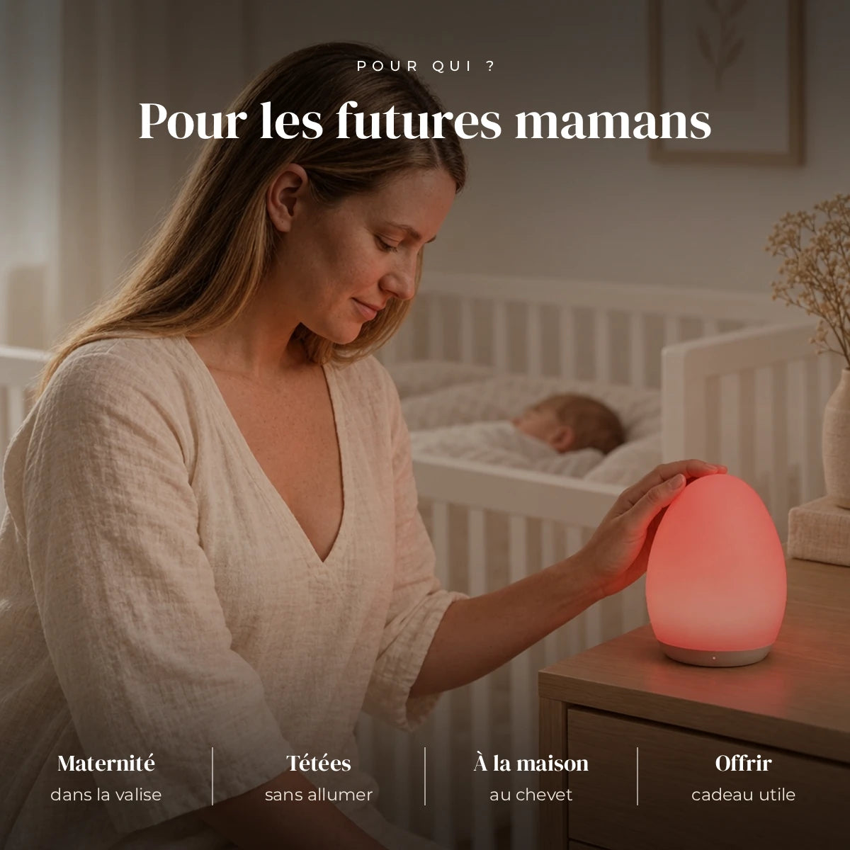 Veilleuse maternité œuf nomade utilisée la nuit dans la chambre de bébé
