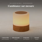 Veilleuse en bois tactile RGB avec télécommande : bois, RGB, intensité réglable, tactile + télécommande fournie