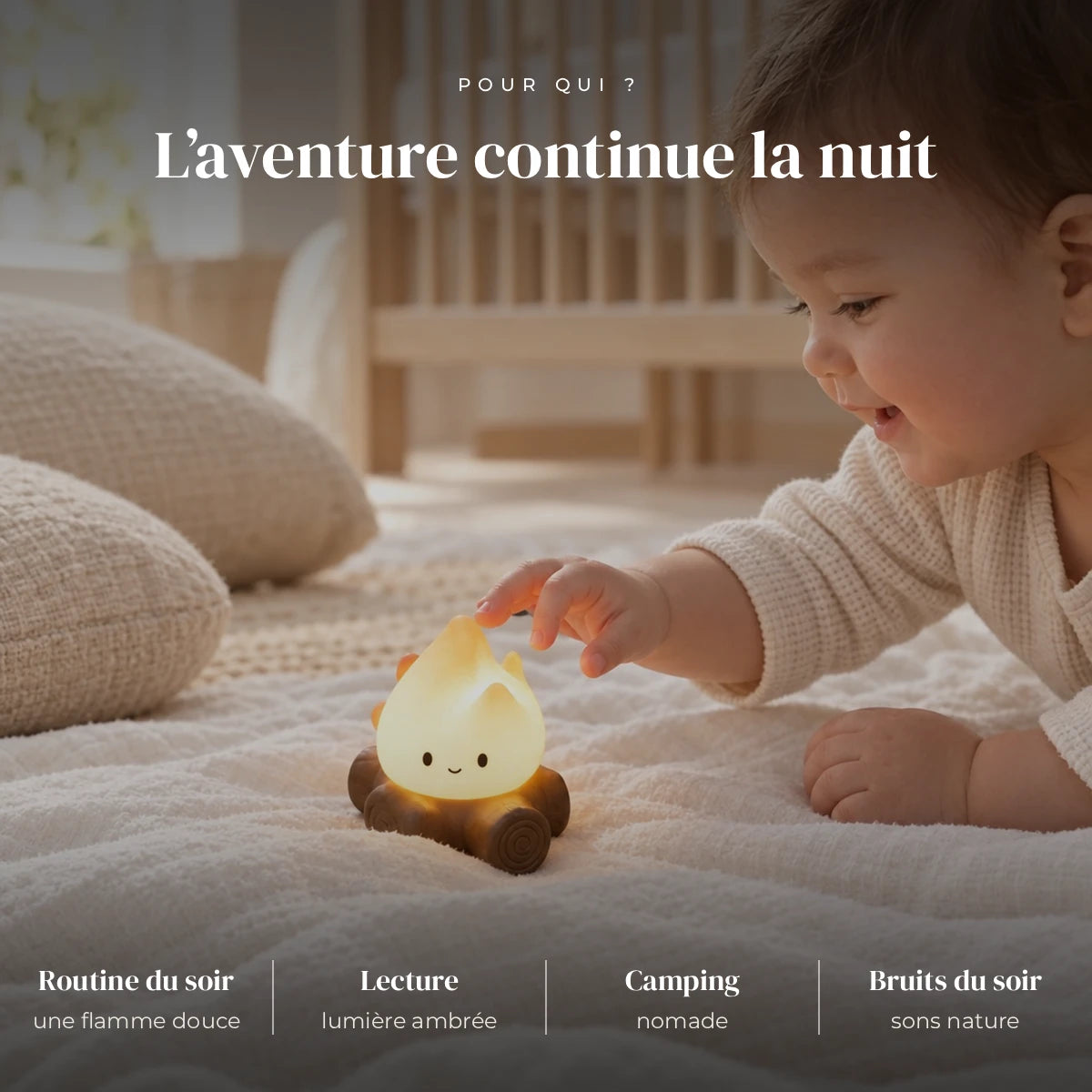 Veilleuse feu de camp bruit blanc utilisée la nuit dans la chambre de bébé