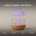 Veilleuse bruit de pluie champignon : pluie visuelle et sonore, 5 vitesses, LED multicolore, 3 niveaux, réservoir 300 ml