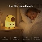 Veilleuse capybara enfant rechargeable qui éclaire doucement la chambre pendant que l’enfant dort