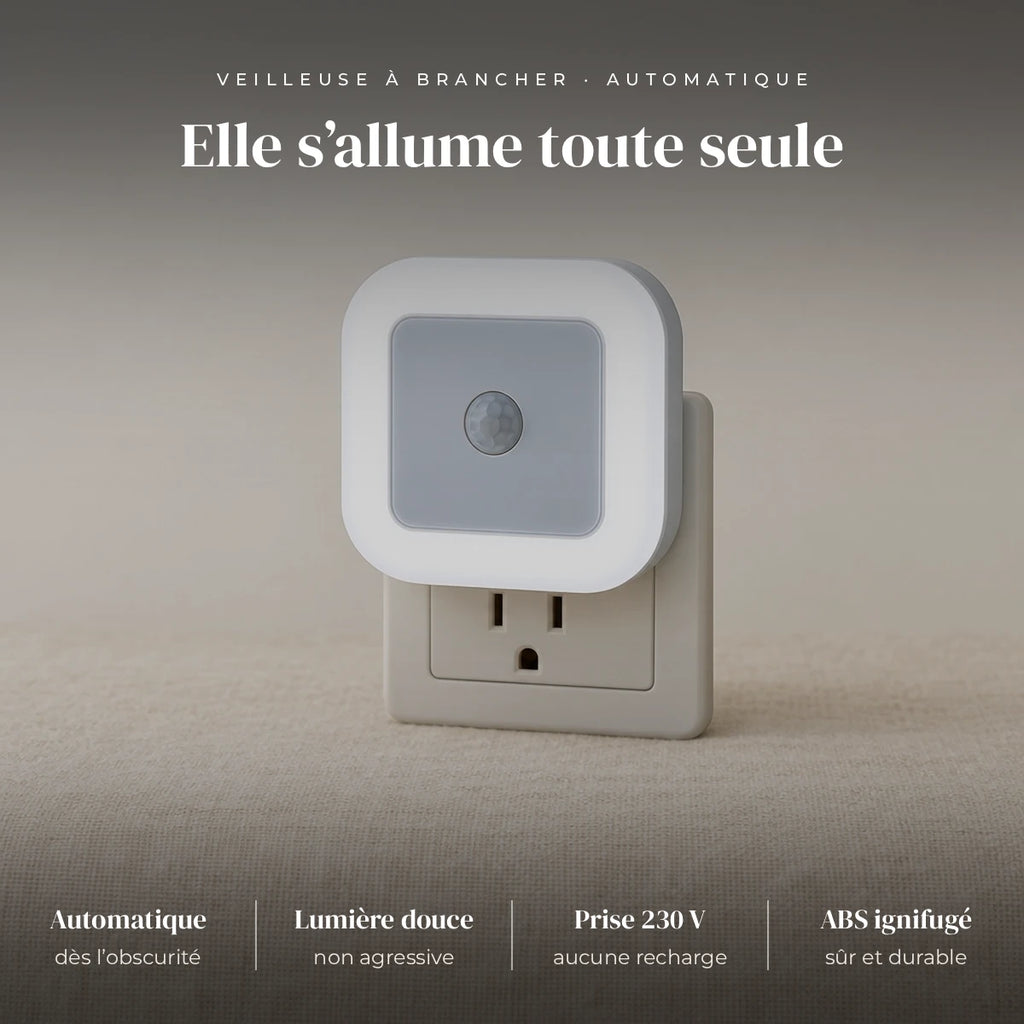 Veilleuse prise avec capteur jour nuit : prise murale 230 V, détection automatique de l’obscurité, LED douce