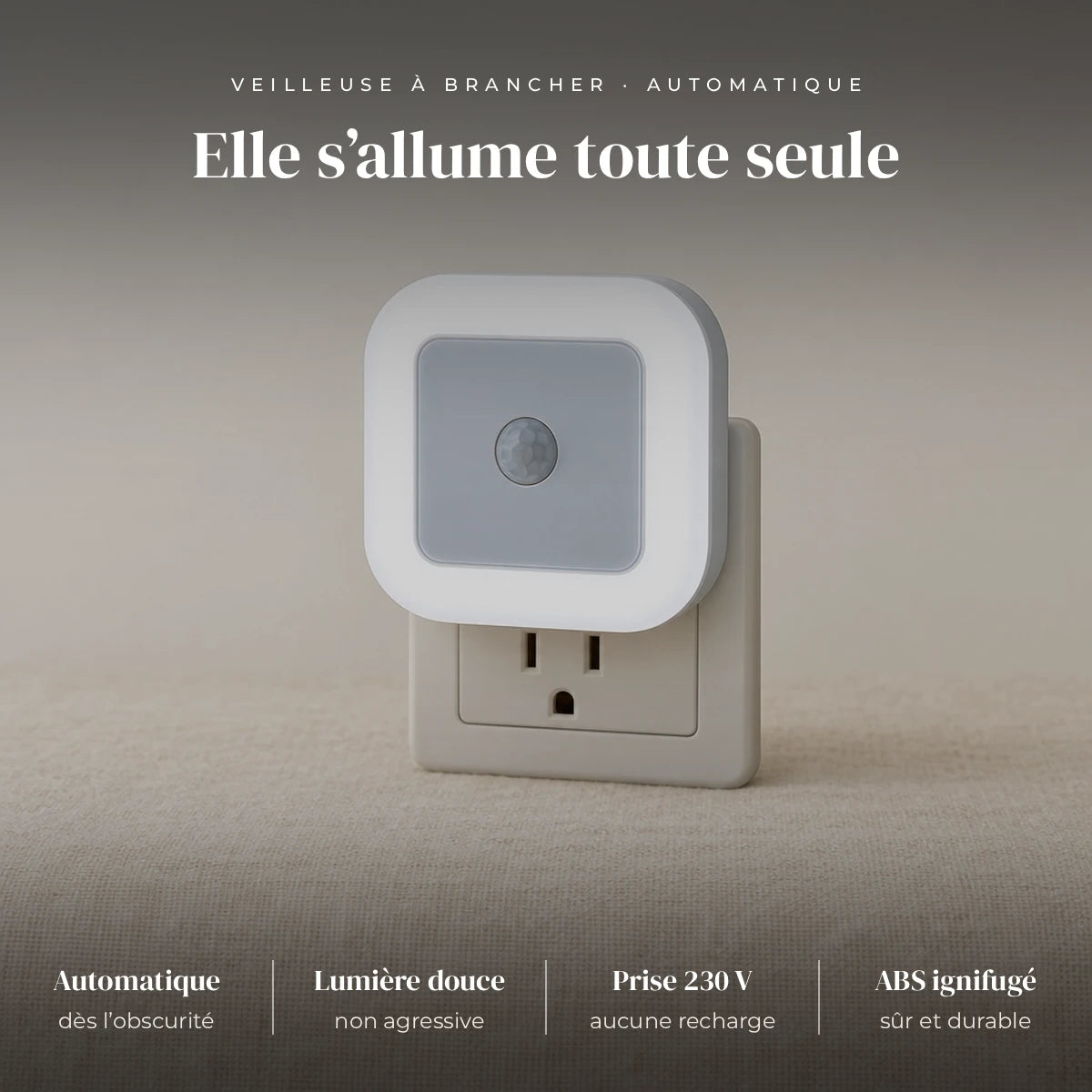 Veilleuse prise avec capteur jour nuit : prise murale 230 V, détection automatique de l’obscurité, LED douce
