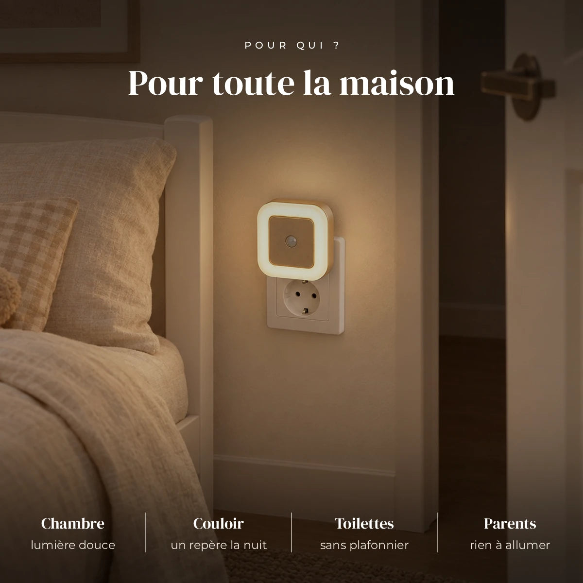 Veilleuse prise avec capteur jour nuit utilisée la nuit dans la chambre de bébé