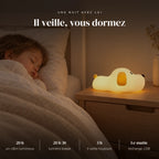 Veilleuse chien bébé en silicone qui éclaire doucement la chambre pendant que l’enfant dort