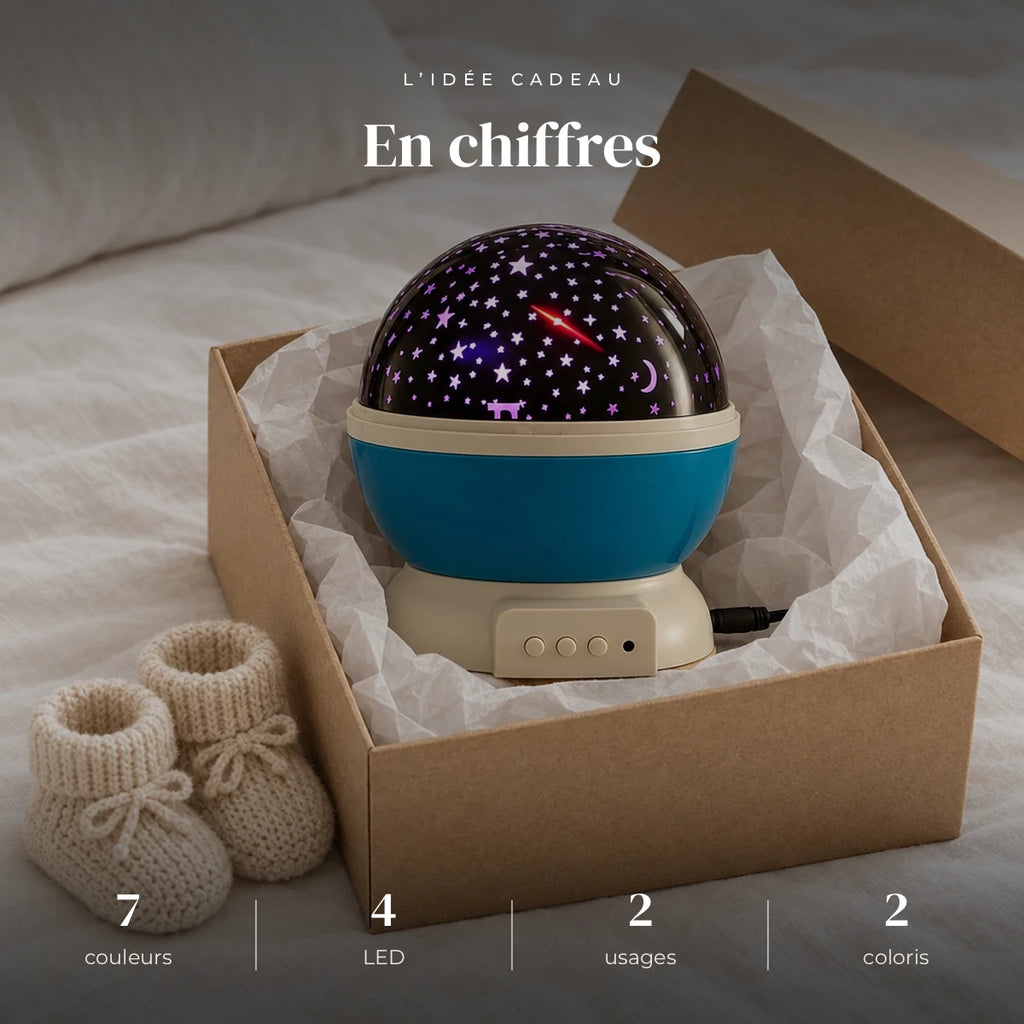 Veilleuse étoile projection plafond dans sa boîte cadeau, idée cadeau de naissance