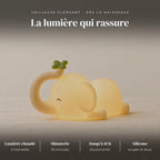 Veilleuse éléphant bébé tactile : silicone souple, LED chaude, 3 intensités (30, 60, 100 %), 30 minutes