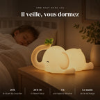 Veilleuse éléphant bébé tactile qui éclaire doucement la chambre pendant que l’enfant dort
