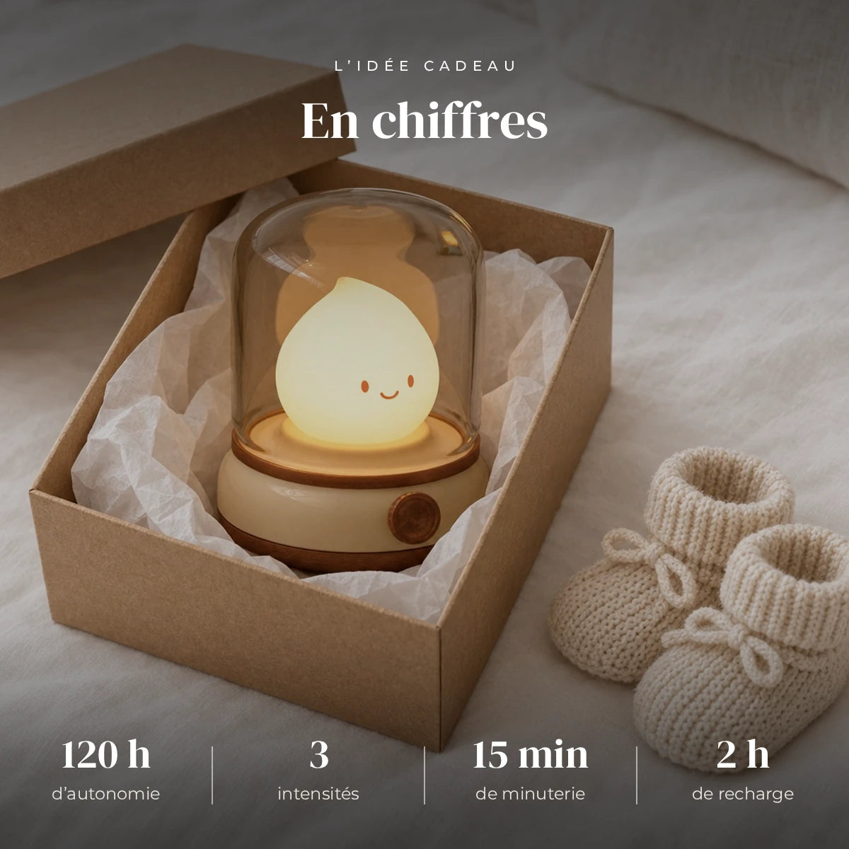 Veilleuse goutte d'eau dans sa boîte cadeau, idée cadeau de naissance