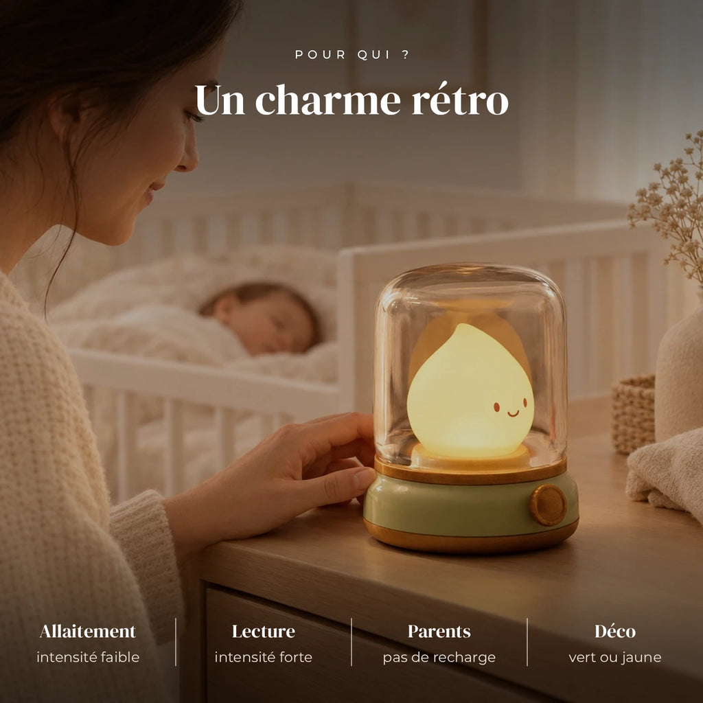 Veilleuse goutte d'eau utilisée la nuit dans la chambre de bébé