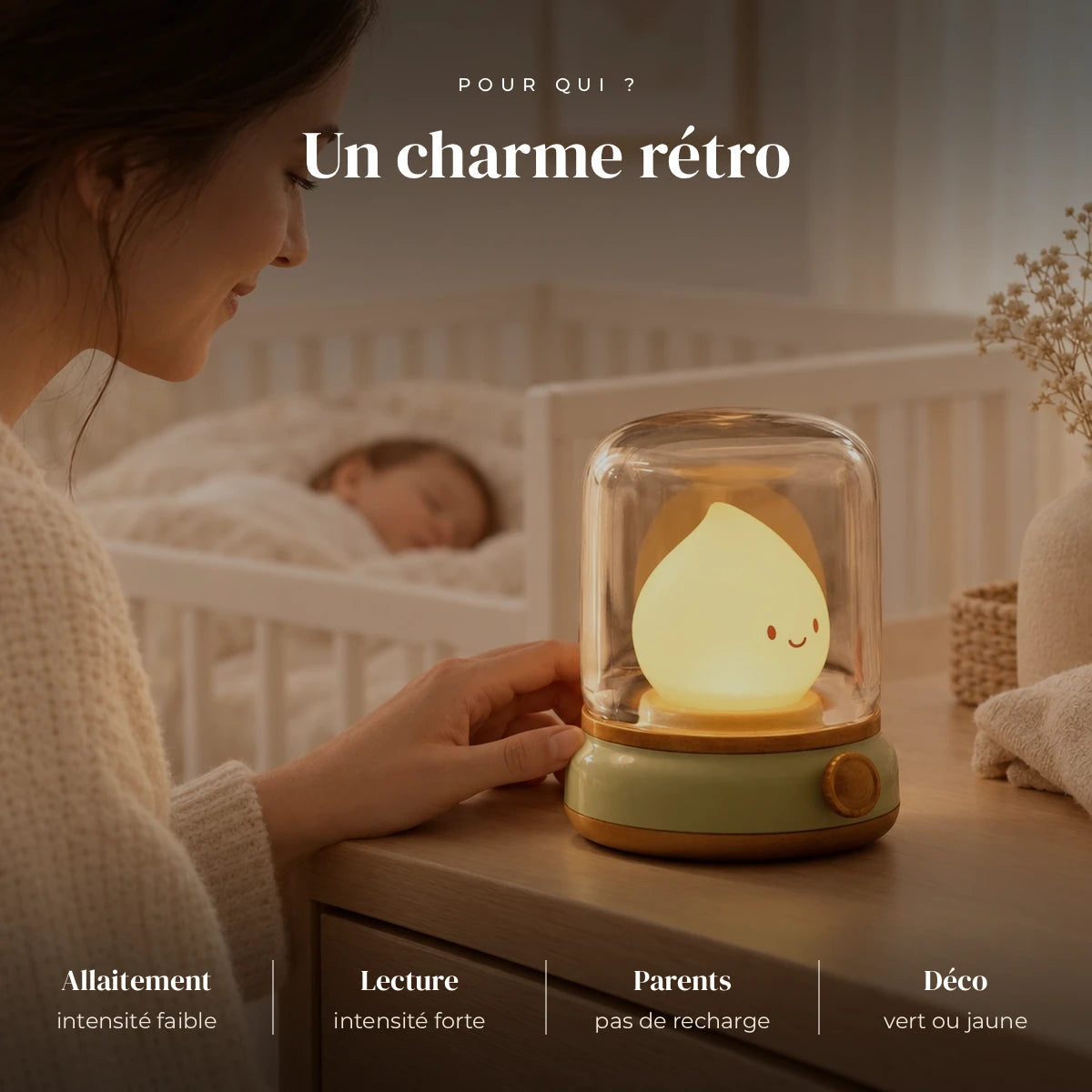 Veilleuse goutte d'eau utilisée la nuit dans la chambre de bébé