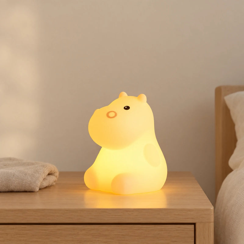 Veilleuse hippopotame avec télécommande, 9 couleurs