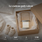 Veilleuse lanterne LED 3 en 1 rechargeable dans sa boîte cadeau, idée cadeau de naissance