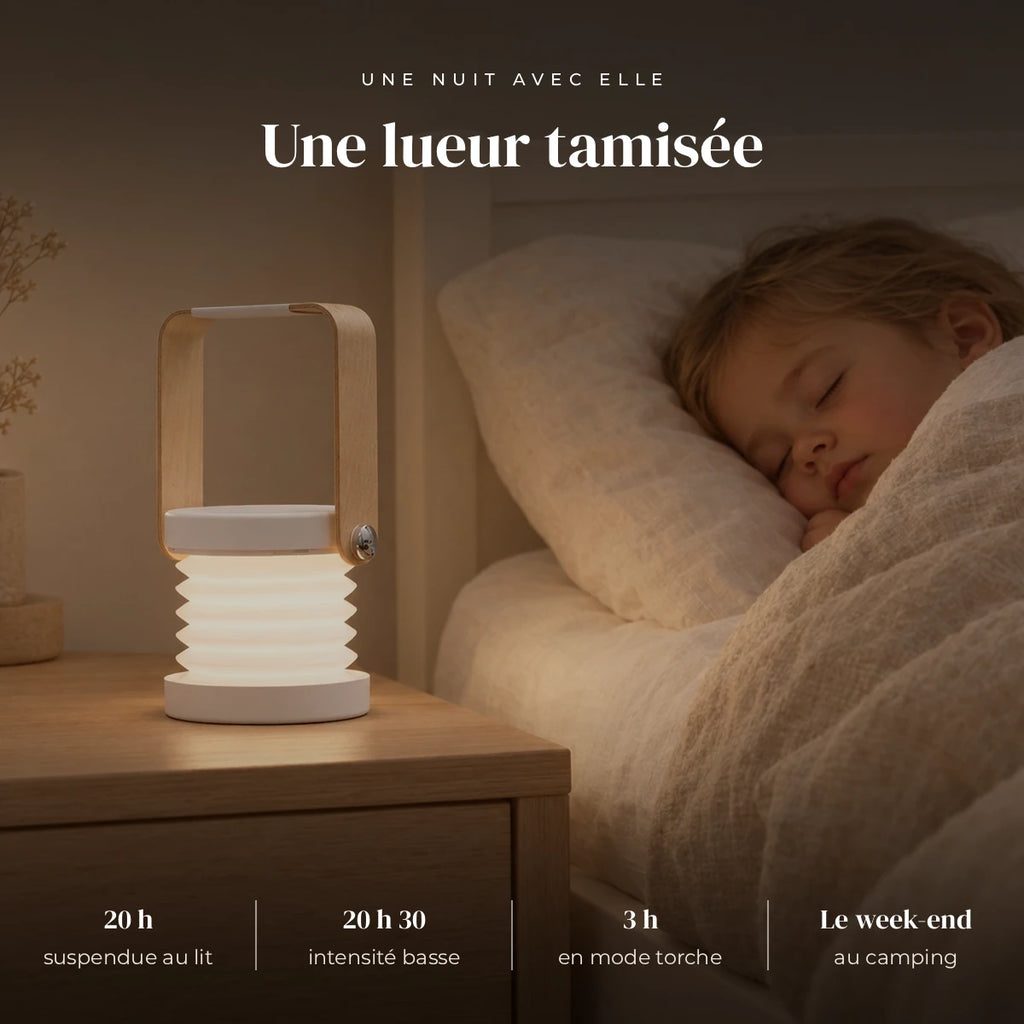 Veilleuse lanterne LED 3 en 1 rechargeable qui éclaire doucement la chambre pendant que l’enfant dort