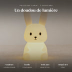 Veilleuse lapin enfant tactile : silicone ultra doux, 7 couleurs + lumière chaude, tactile + interrupteur