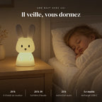 Veilleuse lapin enfant tactile qui éclaire doucement la chambre pendant que l’enfant dort