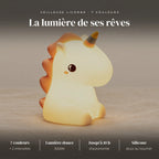 Veilleuse licorne en silicone : silicone doux, 7 couleurs + 2 intensités chaudes 3000K, tactile
