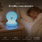Veilleuse lion enfant avec télécommande qui éclaire doucement la chambre pendant que l’enfant dort