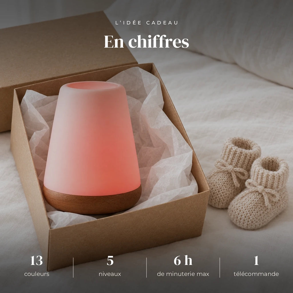 Veilleuse lumière rouge tactile dans sa boîte cadeau, idée cadeau de naissance