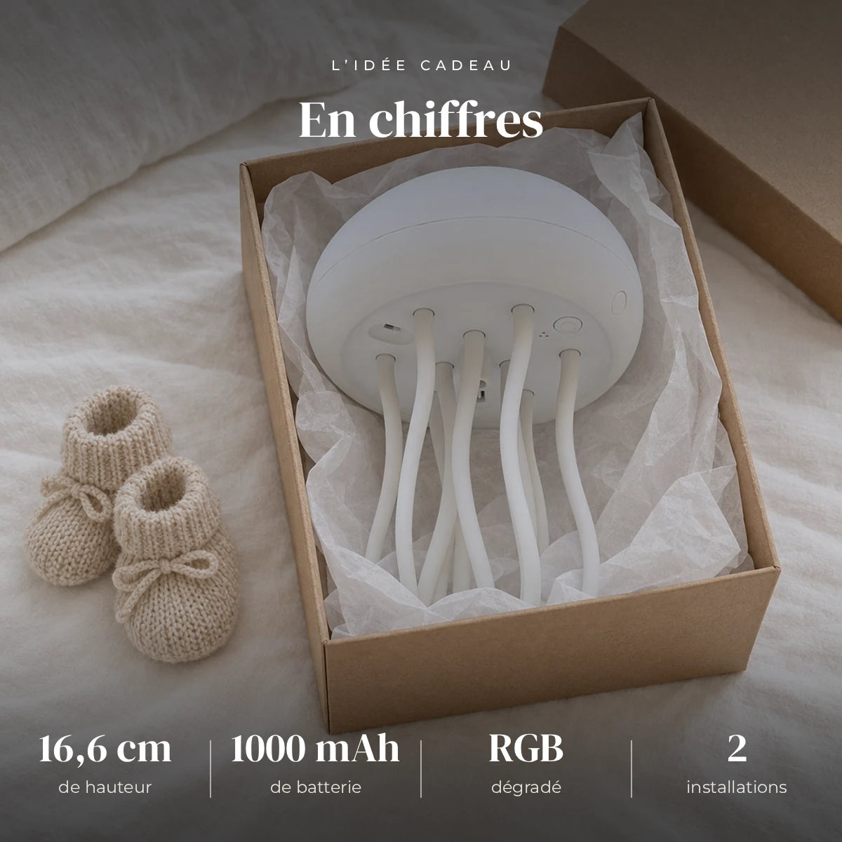 Veilleuse méduse 3D dans sa boîte cadeau, idée cadeau de naissance