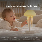 Veilleuse méduse 3D utilisée la nuit dans la chambre de bébé