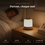 Veilleuse nomade tactile avec poignée qui éclaire doucement la chambre pendant que l’enfant dort