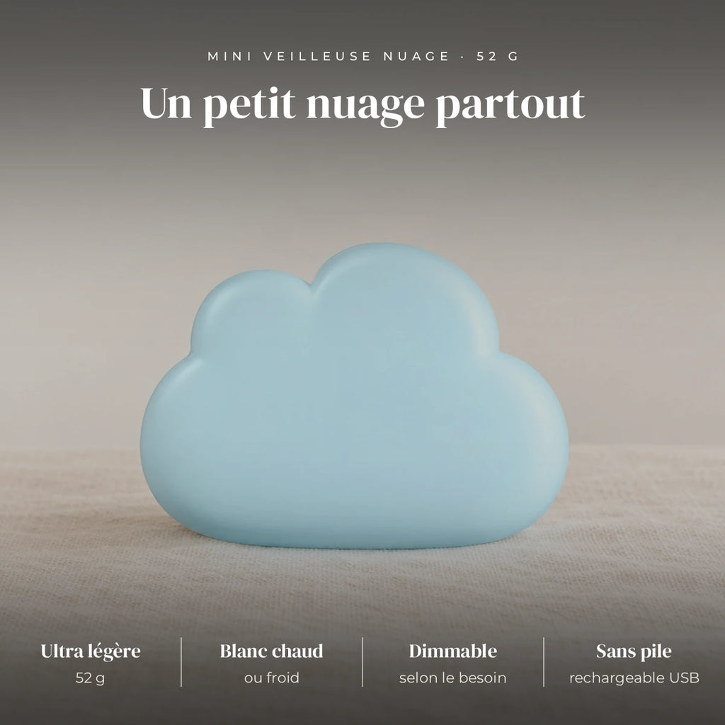 Veilleuse nuage mini : 52 g, blanc chaud ou froid, dimmable, rechargeable USB, sans pile
