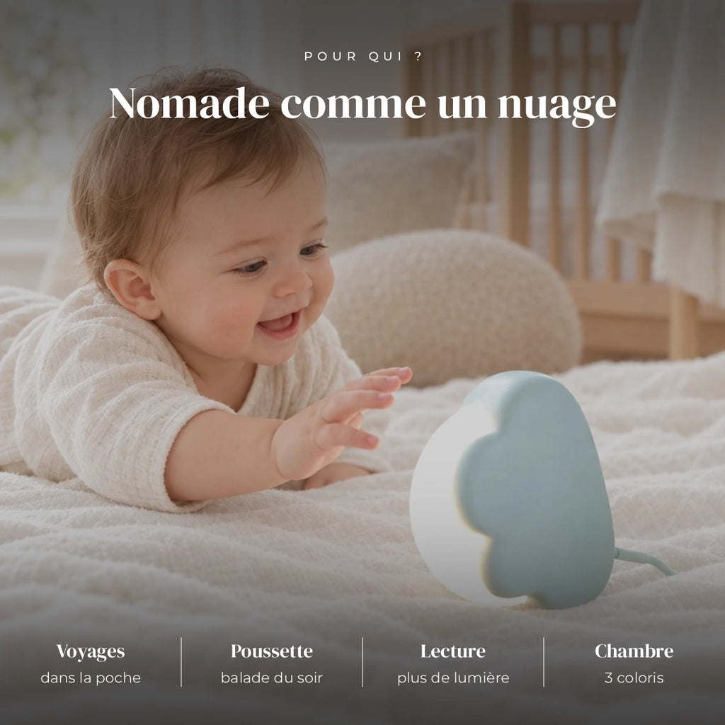Veilleuse nuage mini utilisée la nuit dans la chambre de bébé