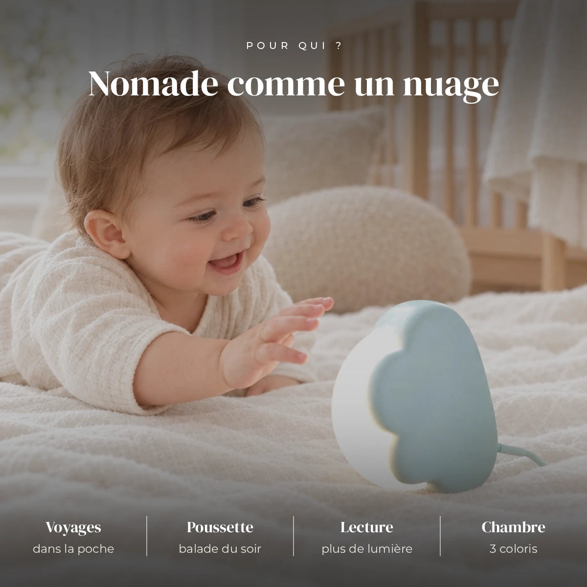 Veilleuse nuage mini utilisée la nuit dans la chambre de bébé