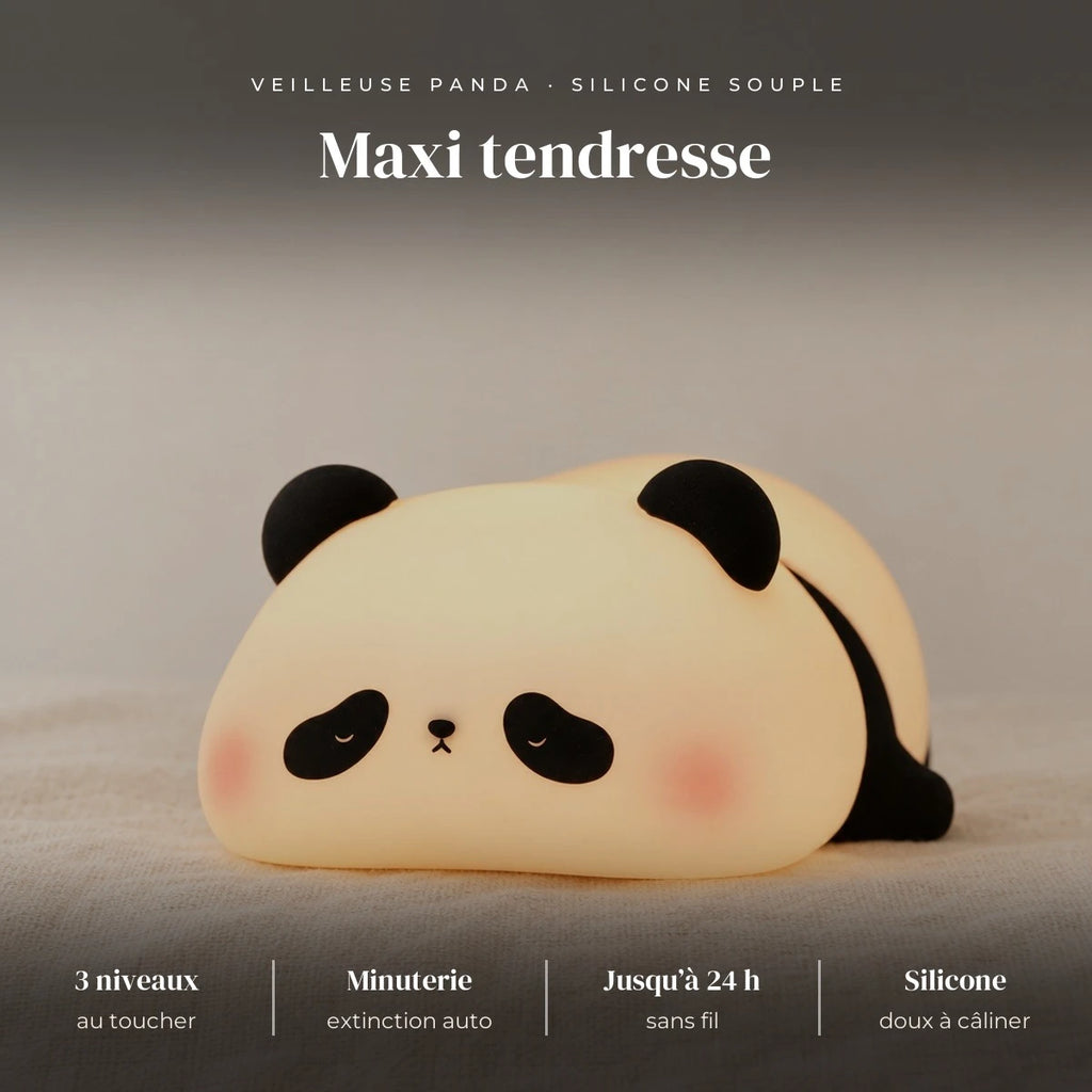 Veilleuse panda en silicone tactile et rechargeable : silicone souple, 3 niveaux, extinction automatique
