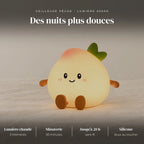 Veilleuse pêche tactile et rechargeable : silicone doux, 3 intensités, lumière chaude 3000K, 30 minutes