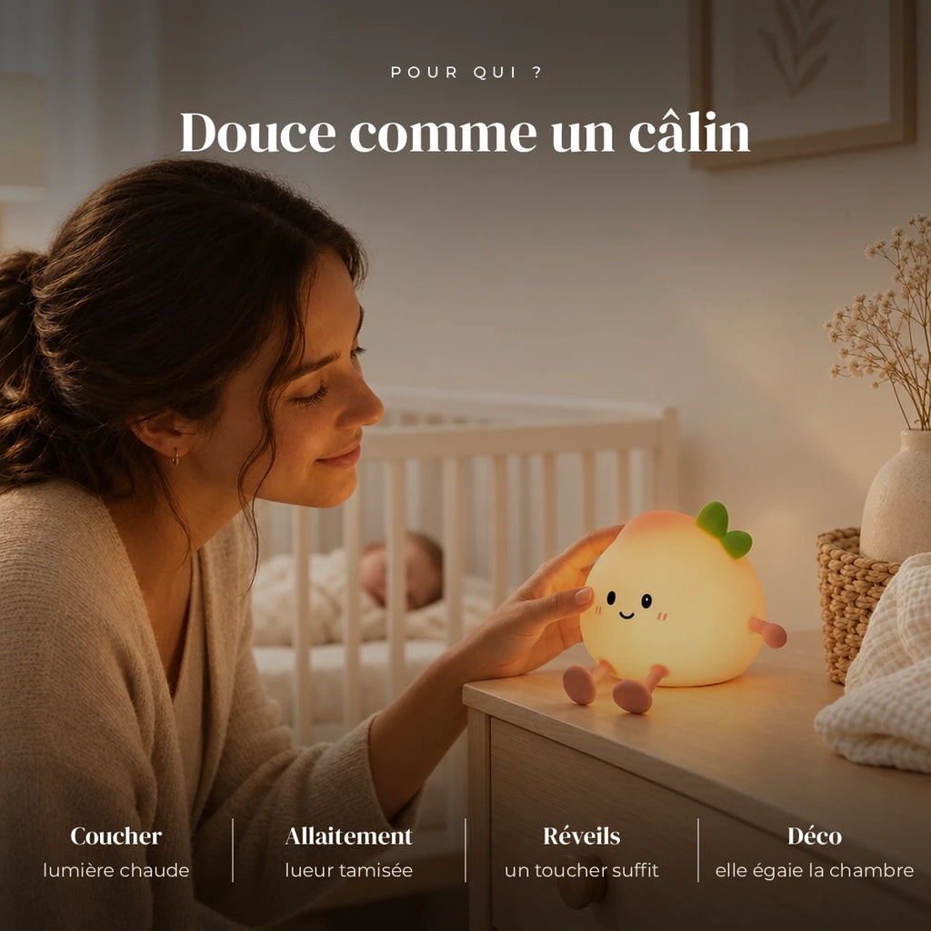 Veilleuse pêche tactile et rechargeable utilisée la nuit dans la chambre de bébé