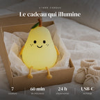 Veilleuse poire en silicone dans sa boîte cadeau, idée cadeau de naissance