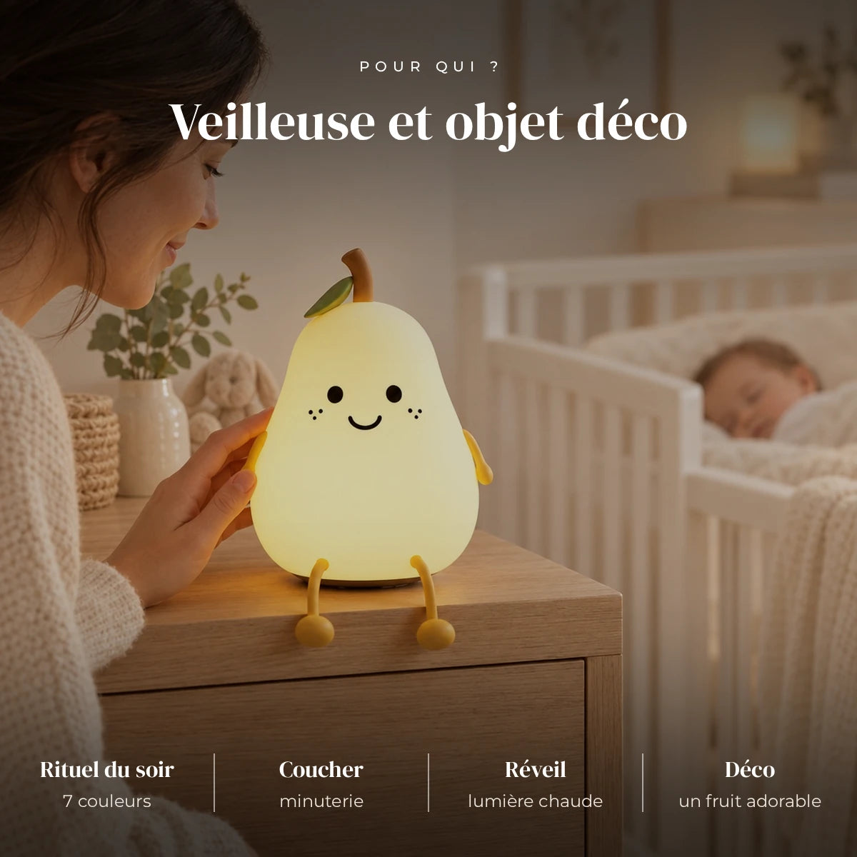 Veilleuse poire en silicone utilisée la nuit dans la chambre de bébé