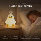 Veilleuse poussin bébé qui éclaire doucement la chambre pendant que l’enfant dort
