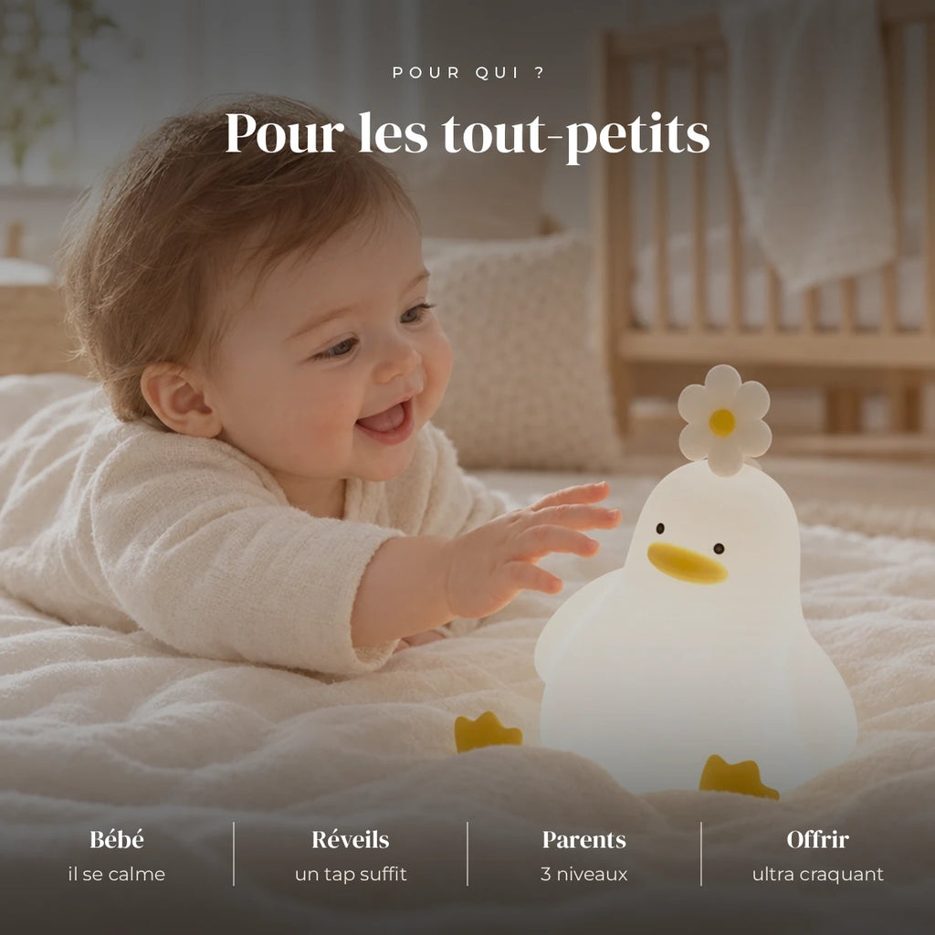 Veilleuse poussin bébé utilisée la nuit dans la chambre de bébé