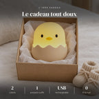 Veilleuse poussin en silicone dans sa boîte cadeau, idée cadeau de naissance