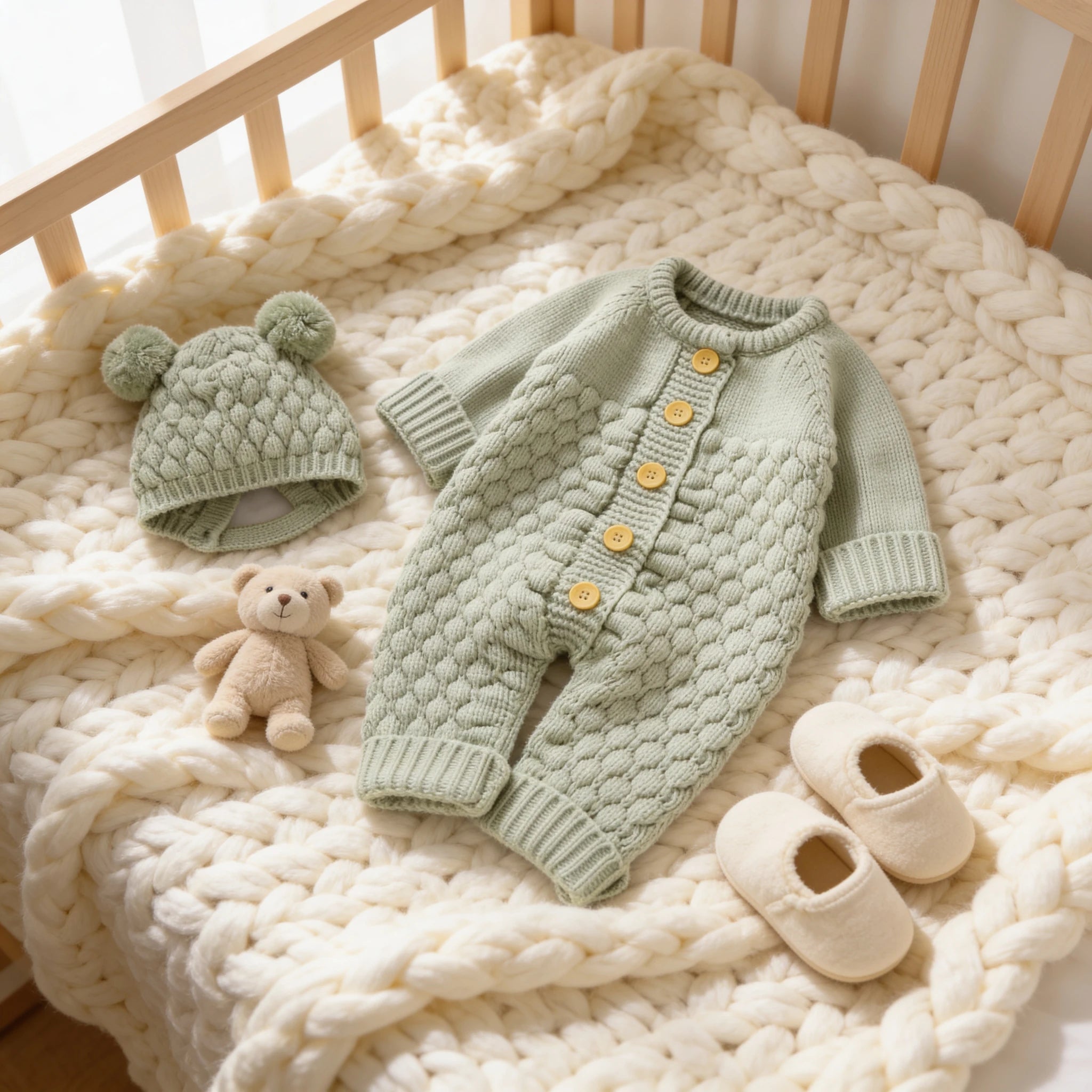 Combinaison En Tricot Bebe - Vert - Cocon